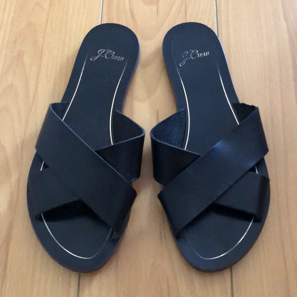 J. Crew Black Leather Slides Sandals size 8